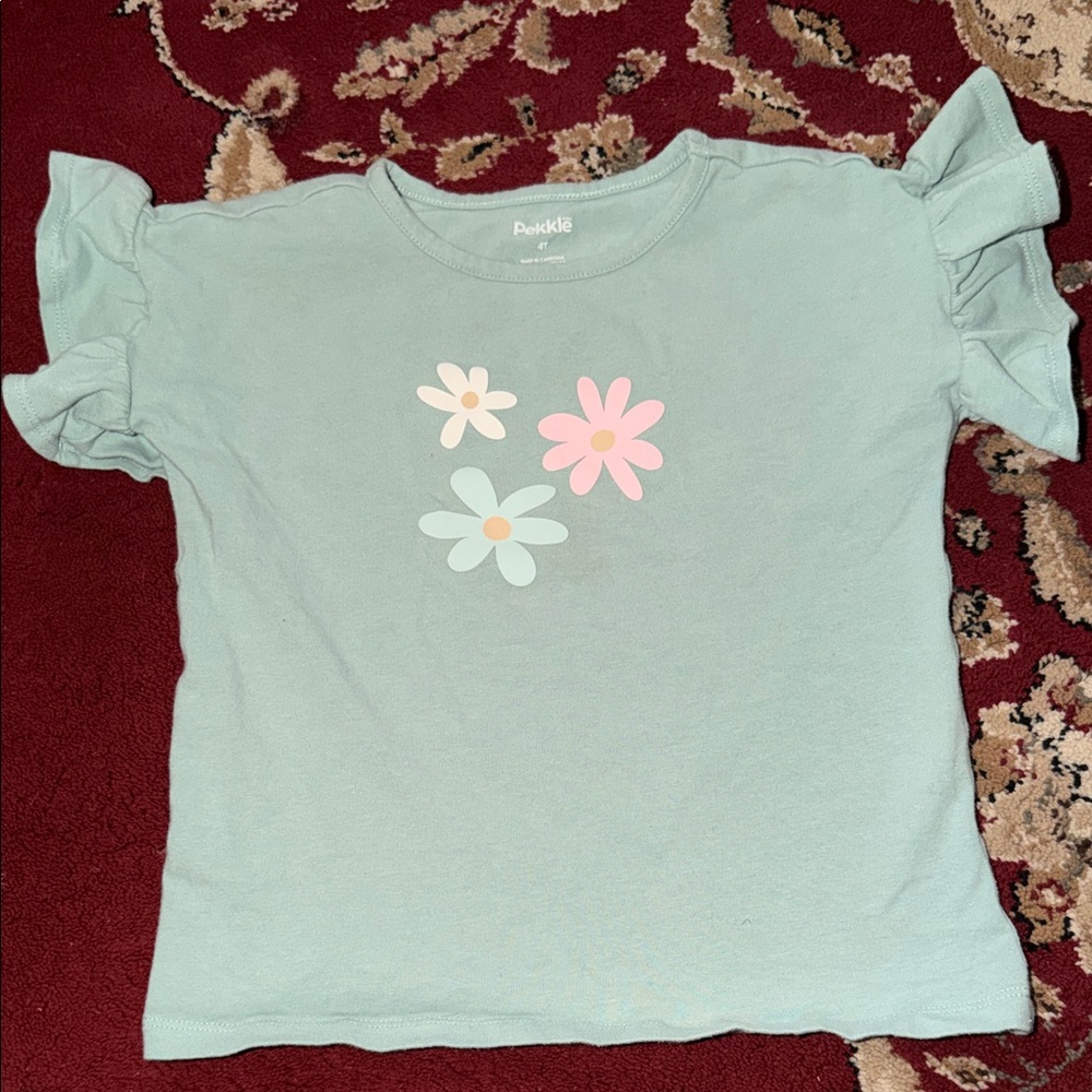 Kids Mint Green Tee with Ruffle Sleeves